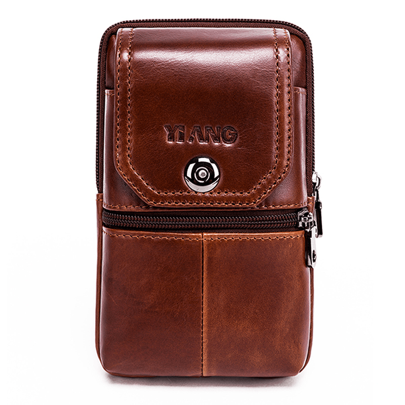 Men Genuine Leather Vintage Waist Bag Business Crossbody Bag Cell Phone Bag for 6 Inch Phones - MRSLM