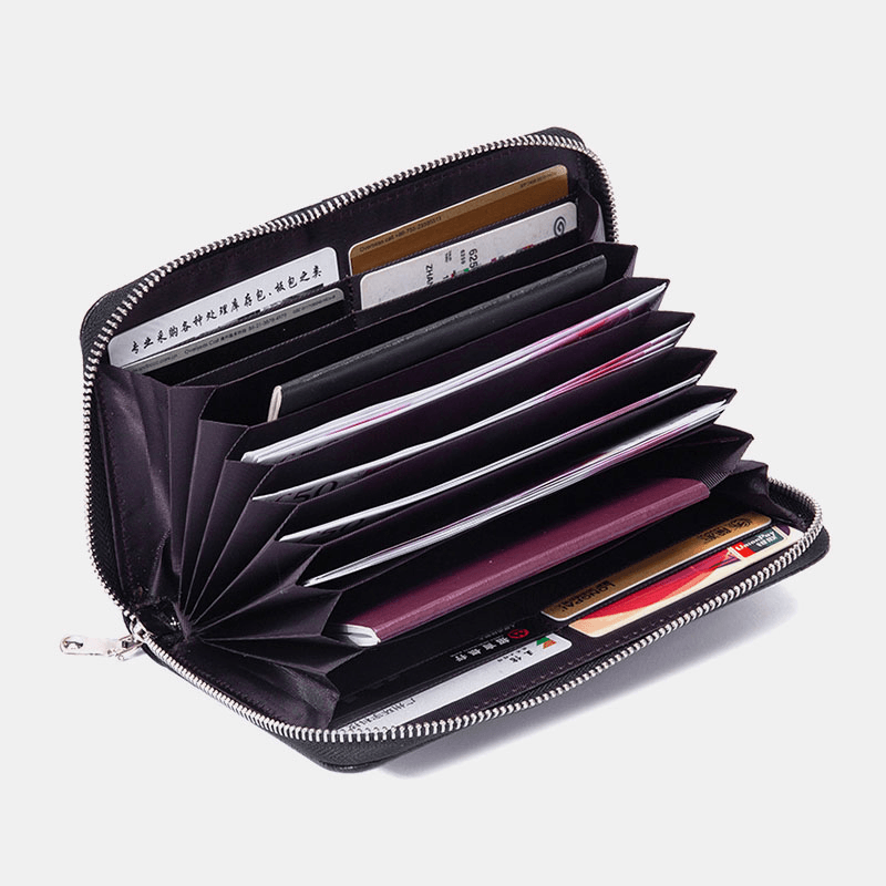 Men & Women Genuine Leather Large Capacity RFID Anti-Theft Card Holder Business Clutch Bag Long Wallet - MRSLM