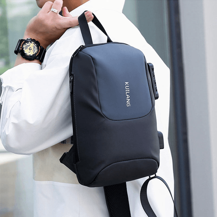 Men Oxford Anti-Theft Password Lock Large Capacity Chest Bag Travel USB Charging Waterproof Breathable Messenger Bag Shoulder Bag - MRSLM