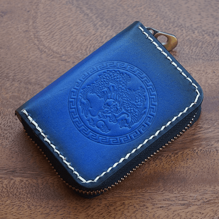 Men Gradient First Layer Cowhide Zipper Wallets RFID Anti-Magnetic Multi-Card Slot Card Holder Coin Purse - MRSLM