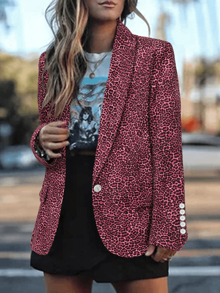 Leopard Printed Corduroy European Button Cuffs Suit for Women - MRSLM