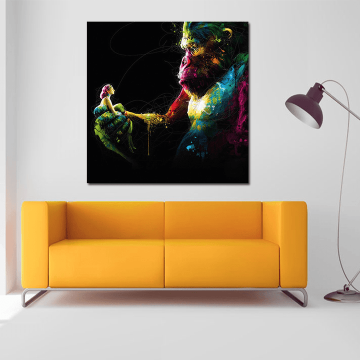 Miico Hand Painted Oil Paintings Abstract Colorful Gorilla Wall Art for Home Decoration Paintings - MRSLM