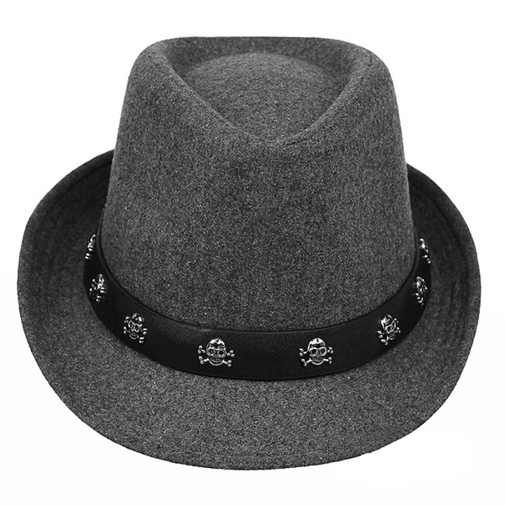 Mens Hat British Retro Skull and Crossbones Woolen Small Jazz Cap - MRSLM