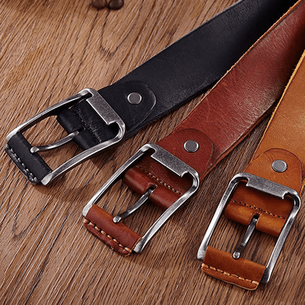 Genuine Leather Men'S Belt Casual Waistband Waist Strap Smooth Pin - MRSLM