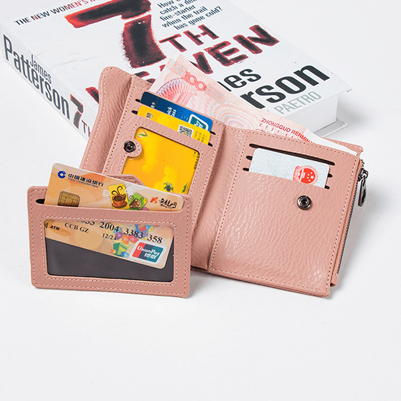 Women PU Leather Woven Pattern Short Wallet Credit Card Holder Coins Bag - MRSLM