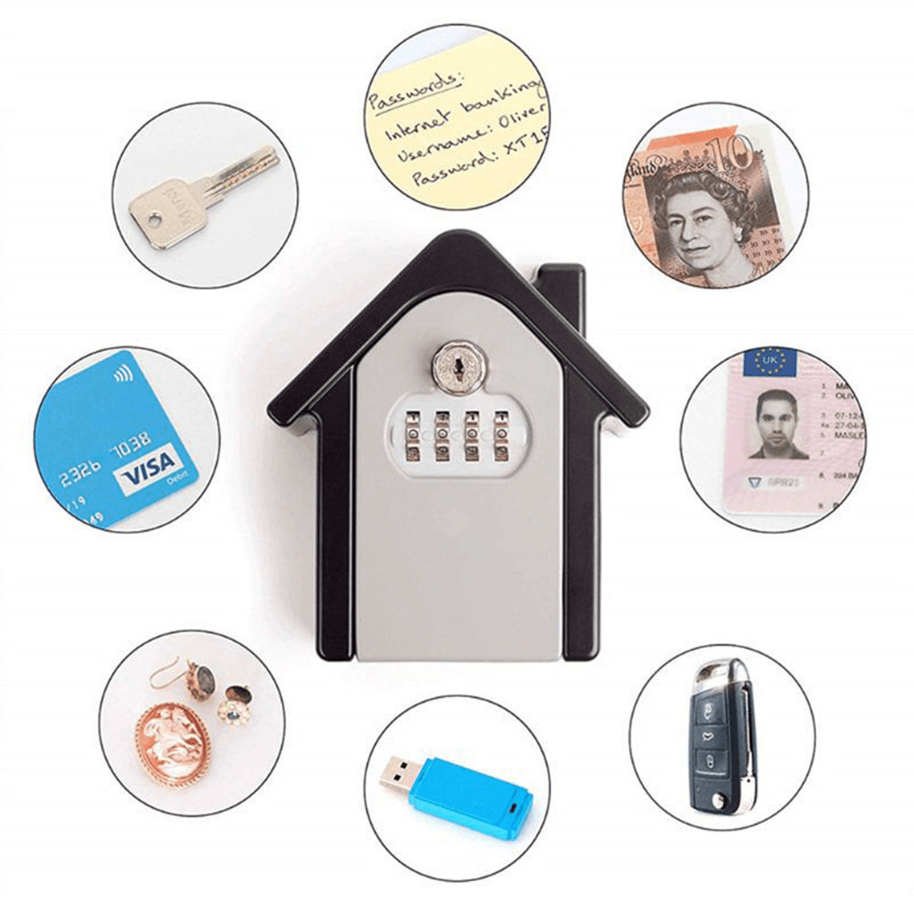 Aluminum Alloy Password Box Wall Mounted Key Lock Box 4 Digit Code Combination Key Storage Box for Realtor Construction Indoor Outdoor Room Escape - MRSLM