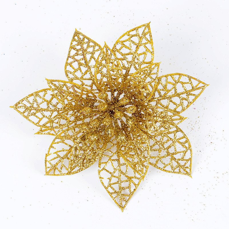 10Pcs Christmas Glitter Hollow Flower Decoration Flowers for Christmas Trees New Year Decorations Wedding Party Decor - MRSLM