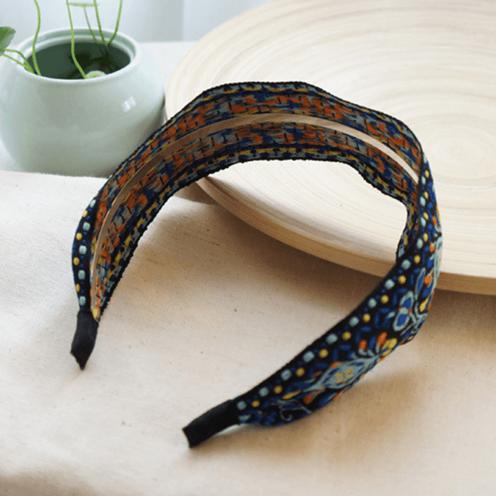 Bohemian Embroidery Woven Headband Ethnic Printed Fabric Headband Beach Holiday Headpieces - MRSLM