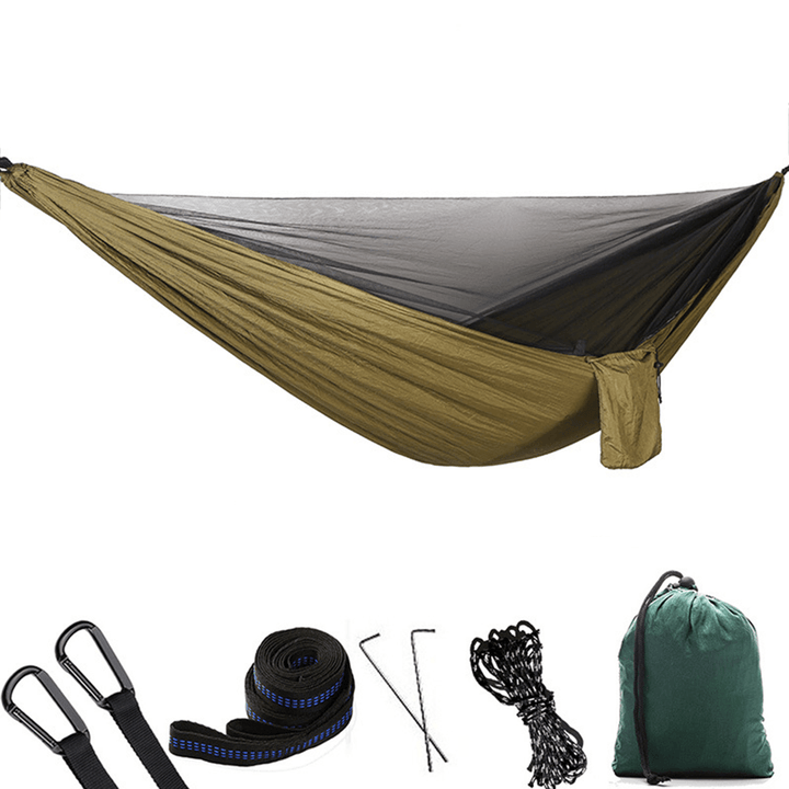 1-2 Person Portable Outdoor Camping Hammock with Mosquito Net High Strength Parachute Fabric Hanging Bed Hunting Sleeping Swing - MRSLM