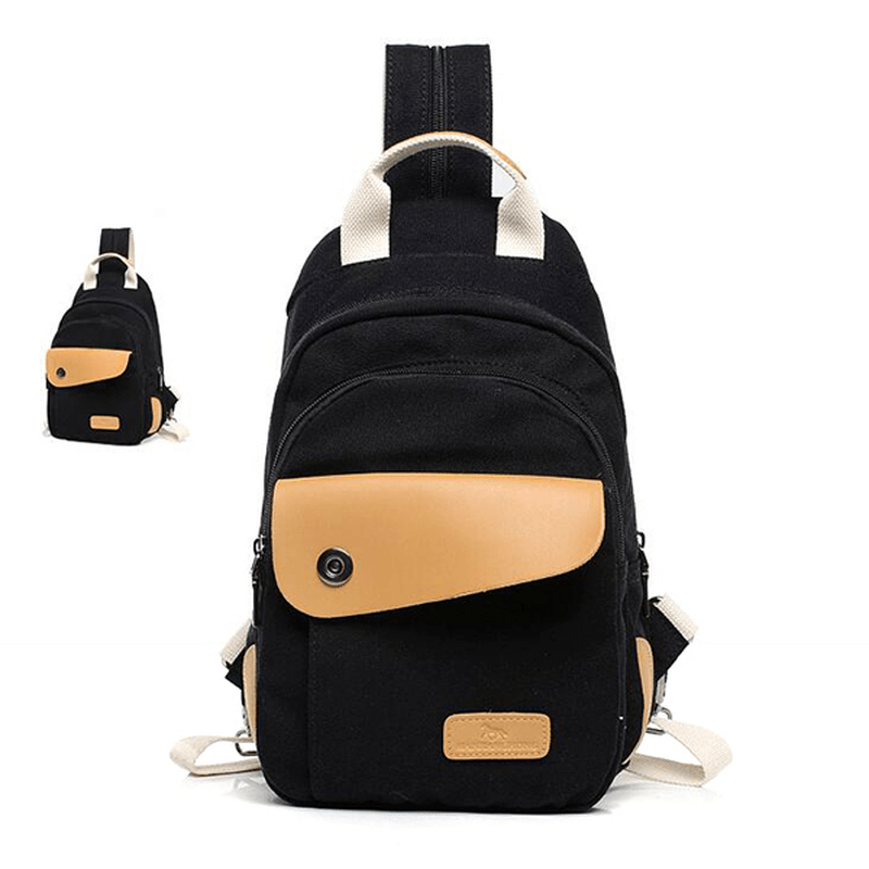 Multifunctional Women Canvas Backpack Pu Leather Chest Bag - MRSLM