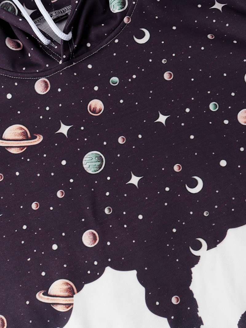 Mens Design Astronaut Galaxy Print Long Sleeve Hoodies with Pocket - MRSLM