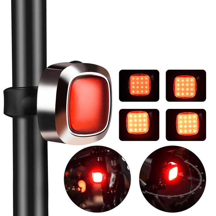 Smart Bike Taillight USB Rechargeable 5 Modes Adjustable Sensing Warning Lamp Waterproof Cycling - MRSLM