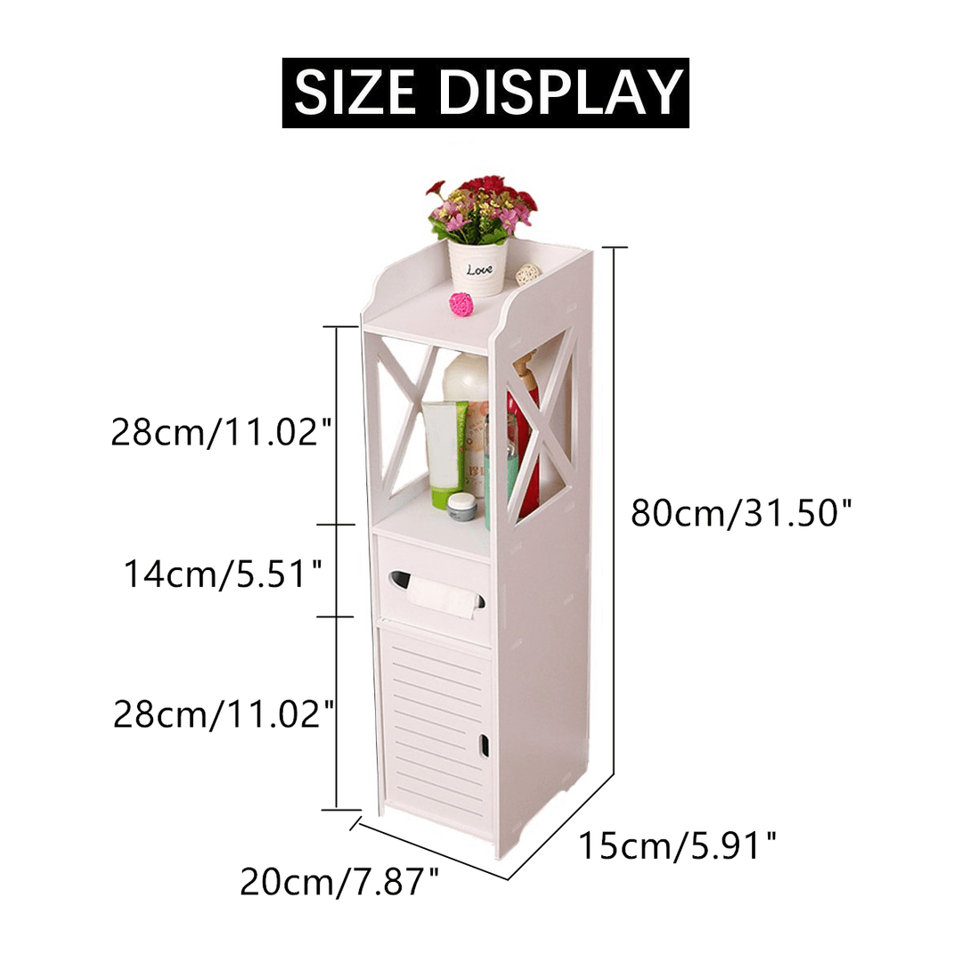 Bathroom Storage Cupboard Cabinet White Plastic Standing Paper Towel Organizer - MRSLM