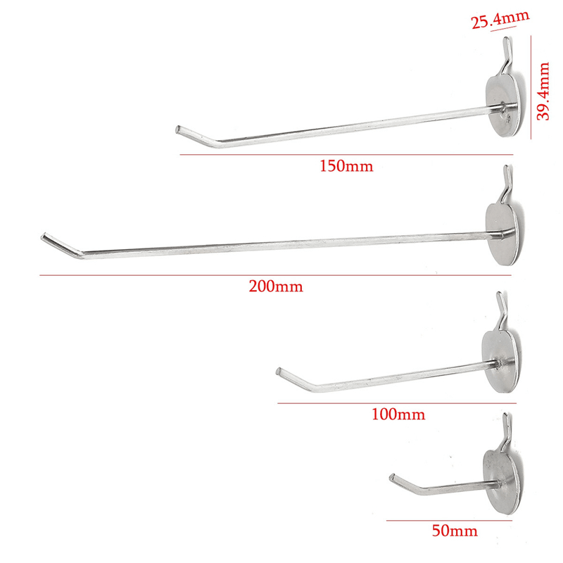 50/100/150/200Mm Universal Pegboard Single Hole Hooks Chrome Home Kitchen Bathroom Tools Silver Iron Pegboard Hooks - MRSLM