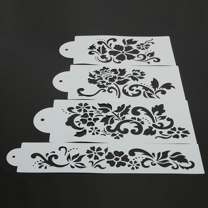 4Pcs DIY Cake Cookie Flower Fondant Side Reusable Baking Stencil Wedding Decor - MRSLM