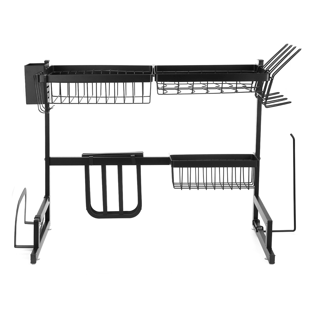 2 Tier Stainless Steel Utensil Holder Kitchen over Sink Dish Drying Rack Stainless Steel Bowl Cutlery Drinkware Drainer Storage Shelf - MRSLM