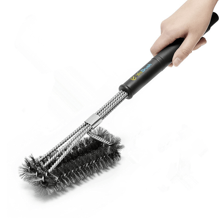 18Inch BBQ Grill Brush 3-Head Barbecue Brush Steel Wire Cleaning Brush Clean Tool Outdoor Camping - MRSLM