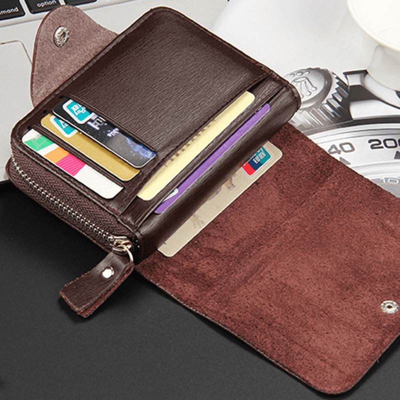 Men PU Leather Minimalist Zipper Wallet Multifunctional Multicard Card Holder - MRSLM