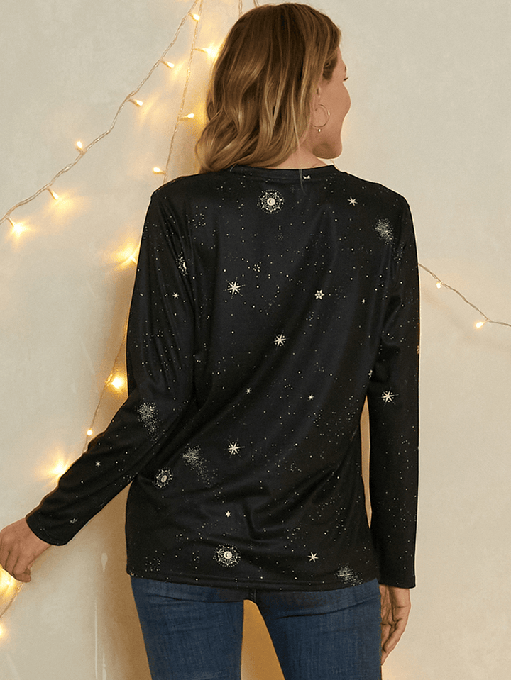 Women Virgo Print Stars Moon O-Neck Long Sleeve Casual T-Shirt - MRSLM