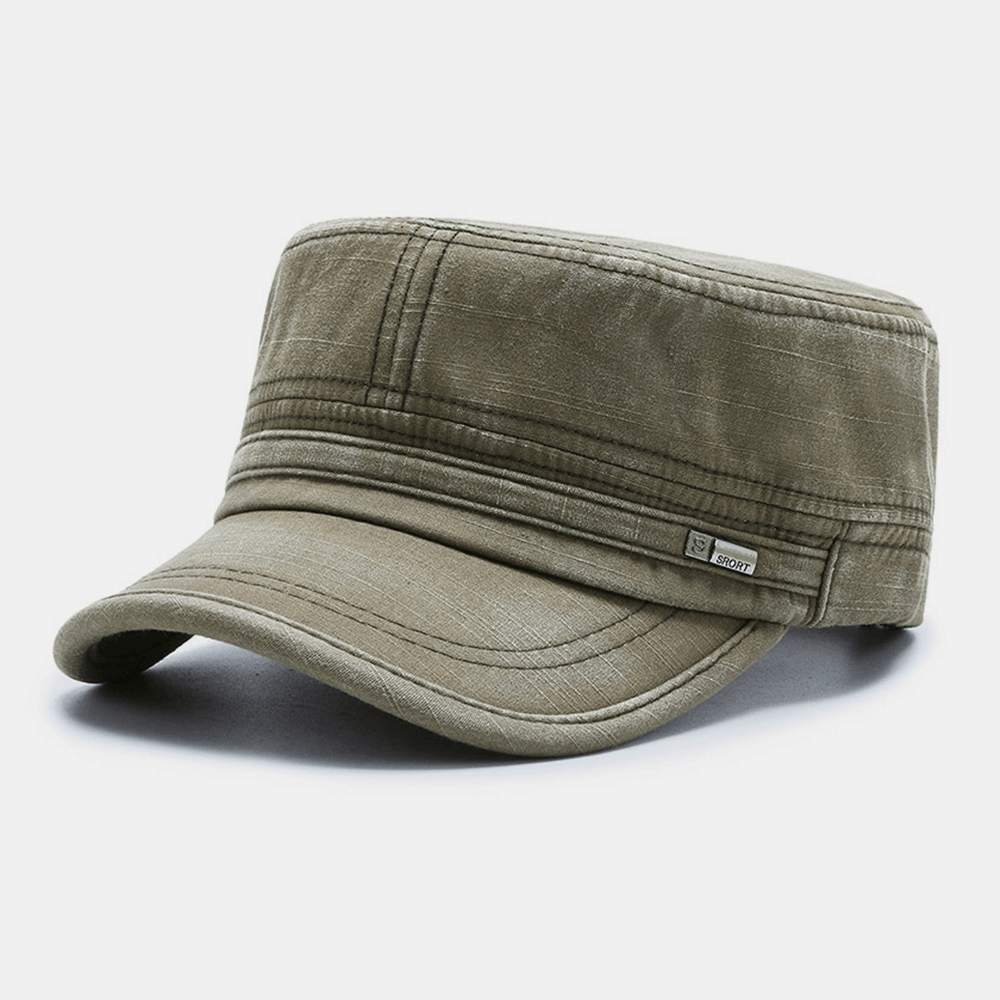 Men Curved Brim Letter Label Flat Top Cap Casual All-Match Outdoor Sunshade Military Cap Cadet Hat - MRSLM