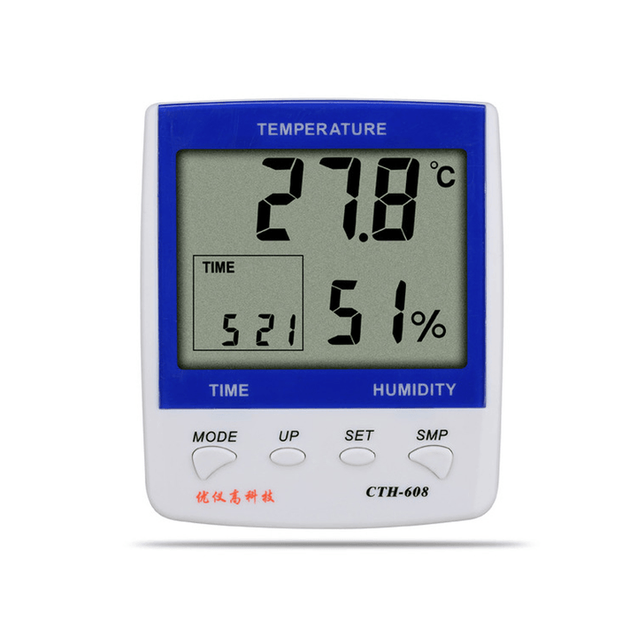 UYIGAO CTH-608 Indoor LCD Digital High Thermometer-Hygrometer 14°F-140°F Humidity 10%RH-99%RH Thermometer Hygrometer Weather Station Clock - MRSLM