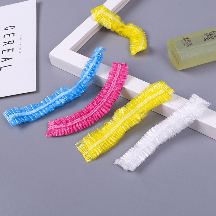 100Pcs Individual Package Disposable PE Bath Shower Caps Waterproof Dustproof Shower Bag Bath Protective Strip Caps for Spa Hair Salon - MRSLM