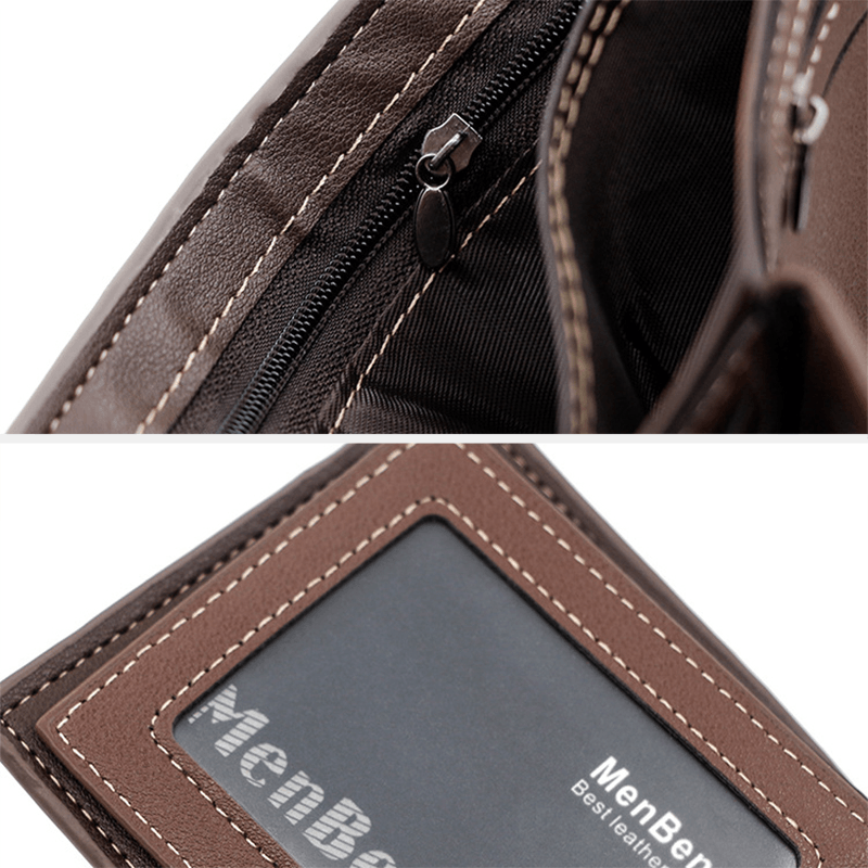 Men Faux Leather Color Matching Multi-Card Short Wallet Fashion Hasp Bifold Money Clip Coin Purse - MRSLM