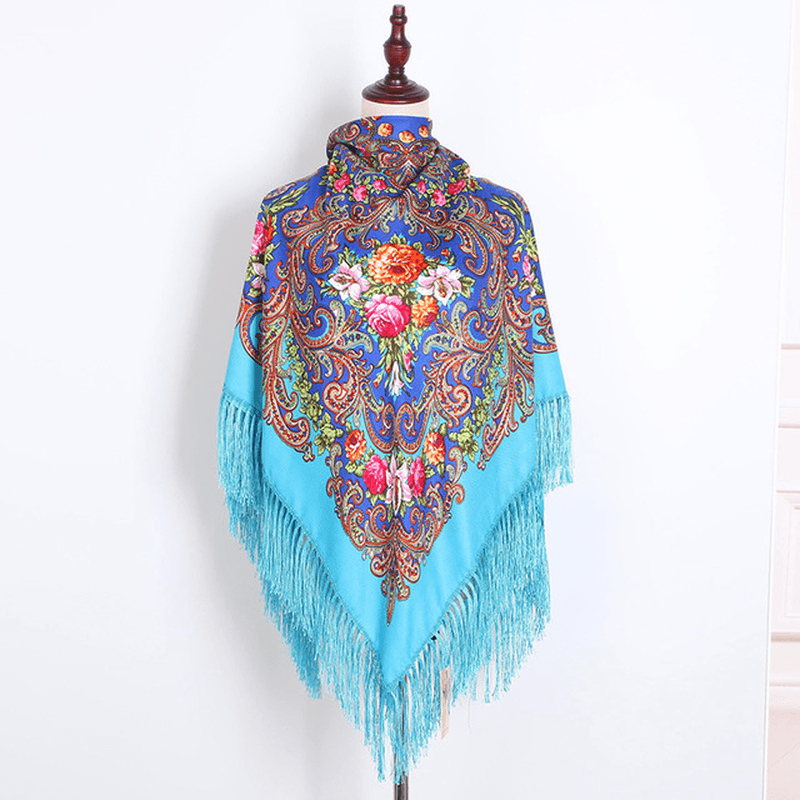 Warm Shawl National Wind Print Tassel Square Towel Travel Female Scarf - MRSLM