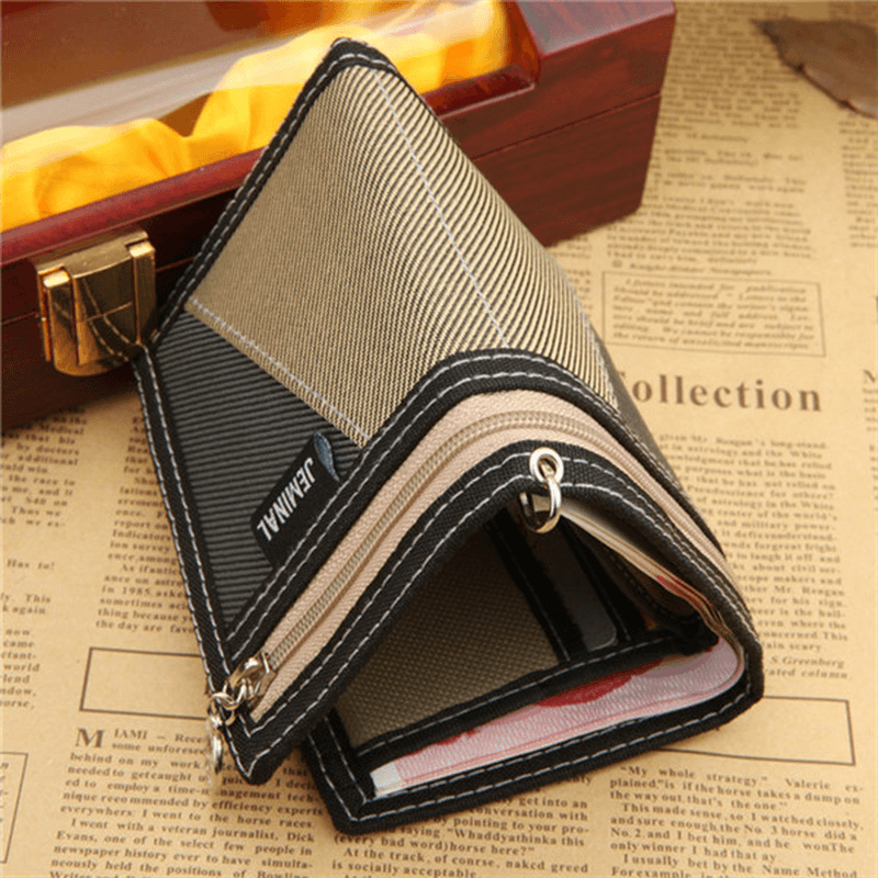 Men Wallets Casual Canvas Wallet Vertical Patchwork Design Male Purse Wallets Waist Wallet - MRSLM
