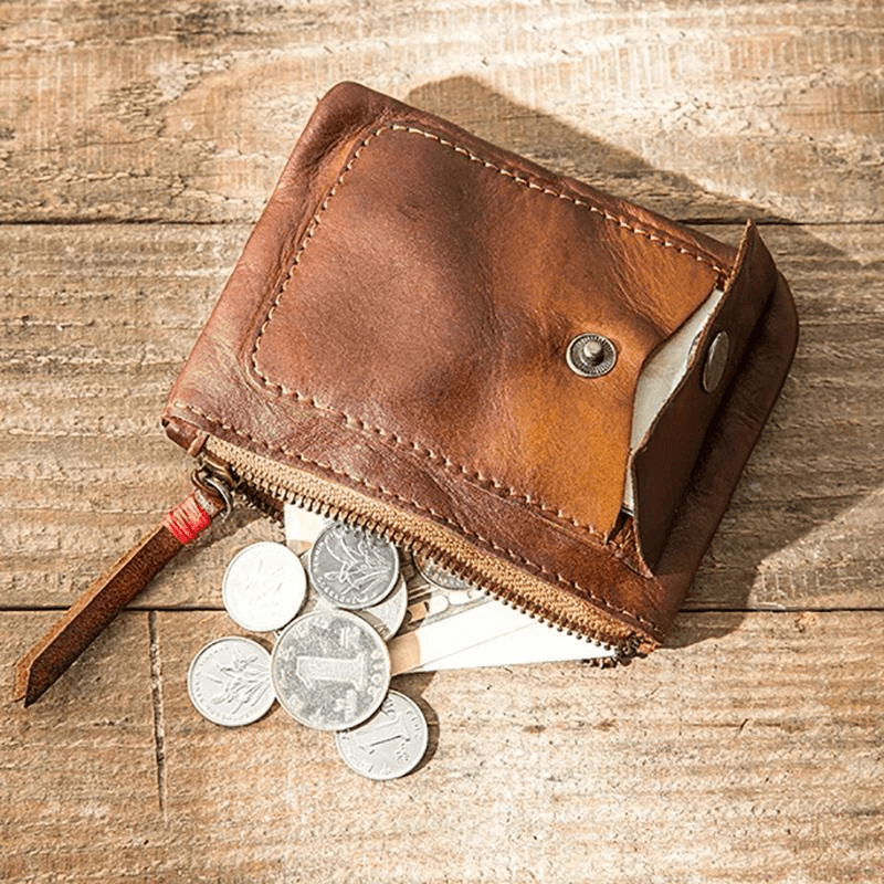 Men Genuine Leather Vintage Coin Bag Wallet Key Bag Coin Purse - MRSLM