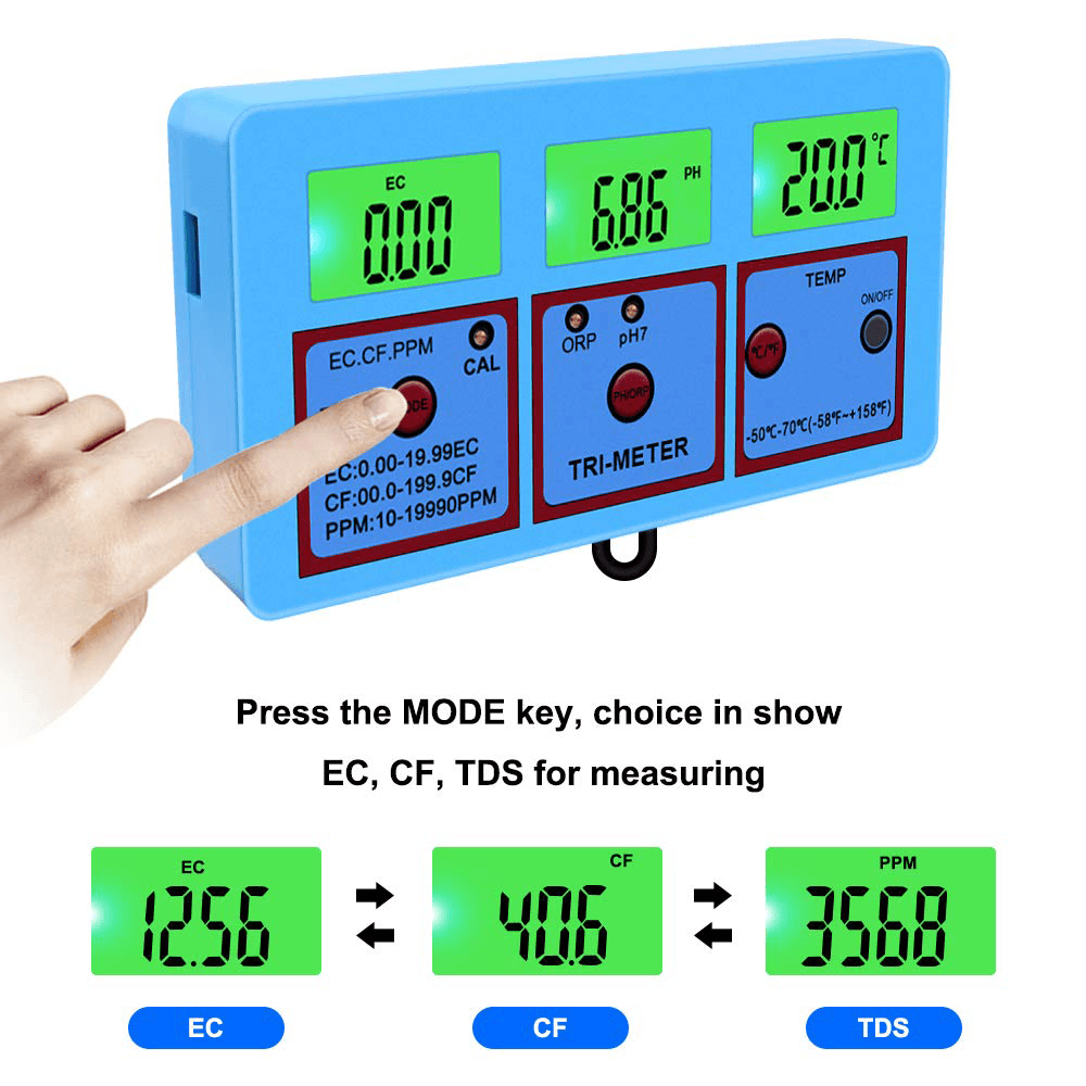 6 in 1 Ph/Ec/Cf/Tds(Ppm)/Temp ORP Tester Multiparameter Digital TDS Meter Water Quality EC Detector Pool PH Analyser - MRSLM