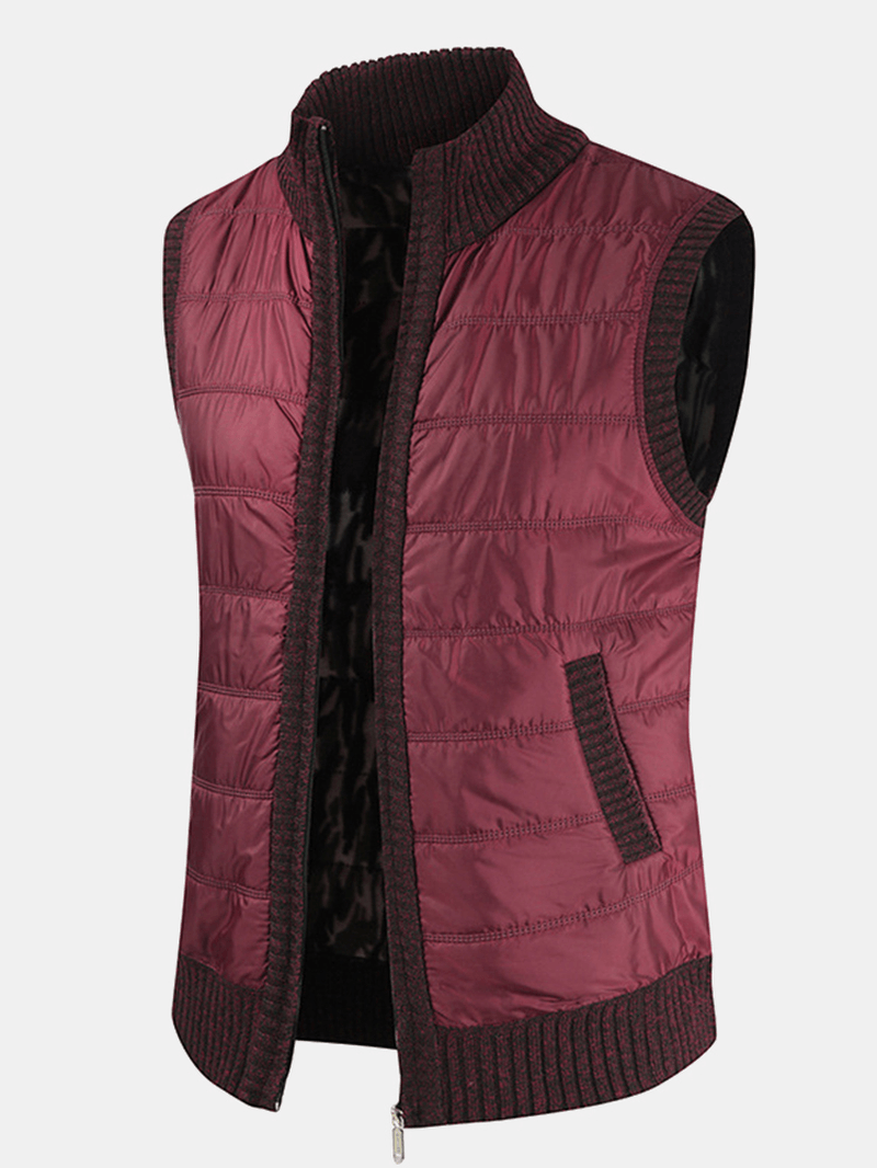 Mens Solid Color Warm Lined Slant Pocket Sleeveless Woolen Vests - MRSLM