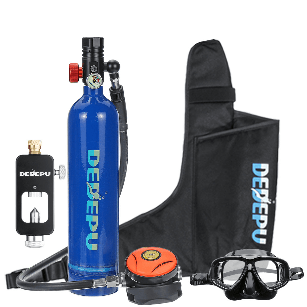 DEDEPU Snorkeling Diving Equipment Set 1L Scuba Diving Tank Oxygen Cylinder with Dive Respirator Snorkel Mask Underwater Sport Accessories - MRSLM