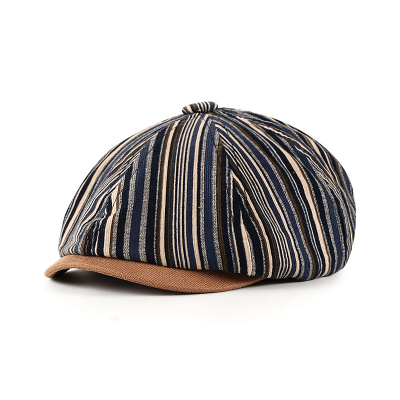 Striped Octagonal Hat Women New Newsboy Hat - MRSLM