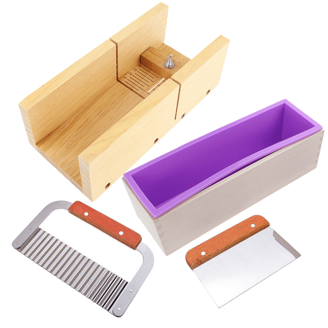 Wooden Box Silicone Soap Making Mold Loaf with Soap Cutter Cutting Mould - MRSLM