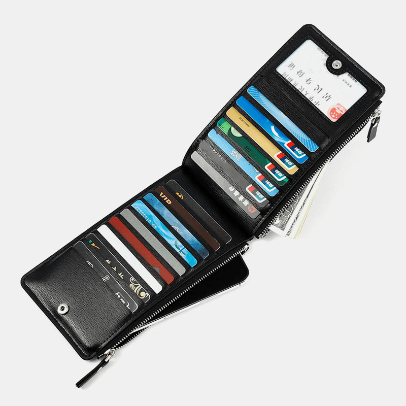 Men Faux Leather Long Wallet 17 Card Slots Holder Zipper Phone Pocket Money Wallet - MRSLM