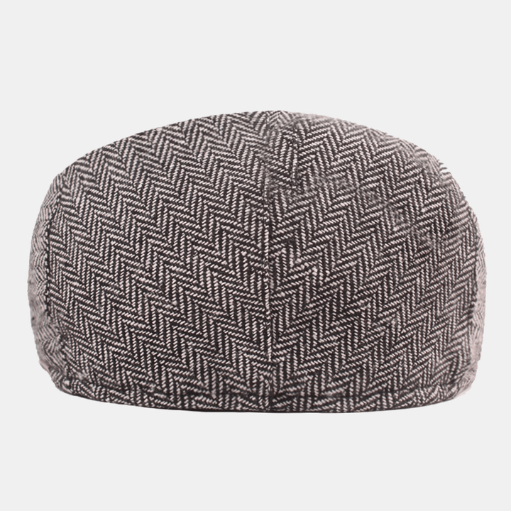 Men Cotton Herringbone Pattern Warmth Beret Cap Casual Adjustable Cabbie Hat Forward Hat - MRSLM