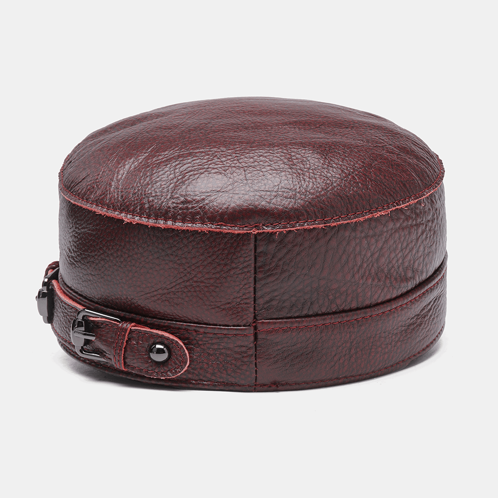 Men Genuine Leather Retro Classical Solid Color Flat Hat Baseball Hat - MRSLM