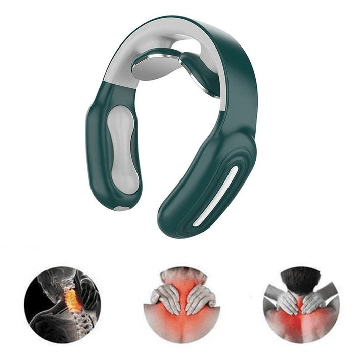 Electric Neck Massager 6 Modes Pulse Massage Magnetic Cervical Spine Hot Compress Therapy Pain Relief Tool - MRSLM