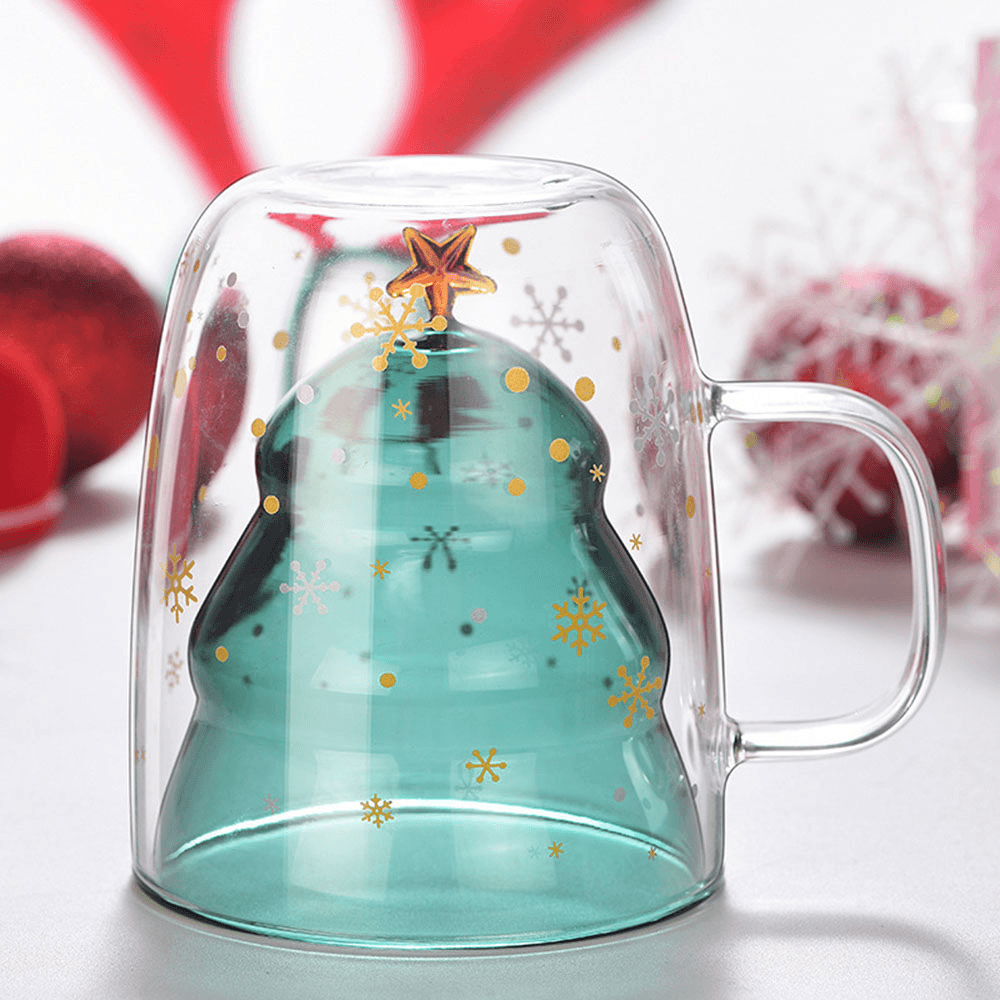 XH-121 300ML Innovative Christmas Tree Mark Cup Double-Layer Borosilicate Glass Transparent Coffee Cup for Family Parties and Bars Christmas Gift - MRSLM