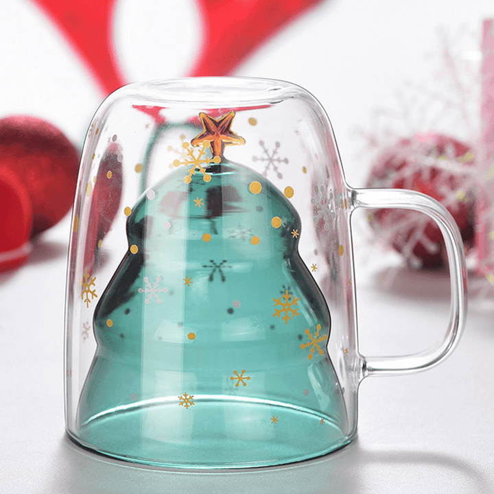 XH-121 300ML Innovative Christmas Tree Mark Cup Double-Layer Borosilicate Glass Transparent Coffee Cup for Family Parties and Bars Christmas Gift - MRSLM