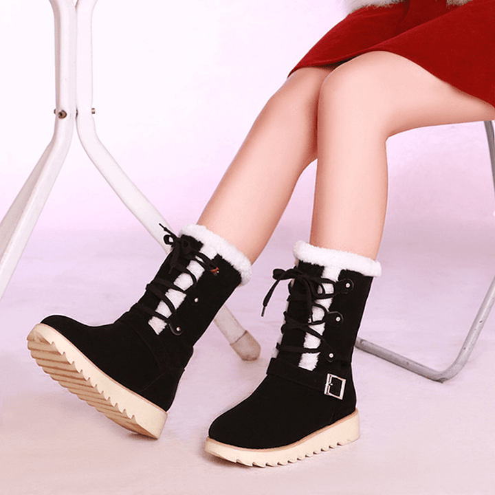 US Size 5-12 Flats Cotton Snow Boots Lace up Fur Lining Ankle Boots - MRSLM