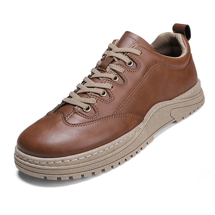 Men Genuine Leather Breathable Soft Thick Bottom Non Slip Lace up Solid Leisure Shoes - MRSLM