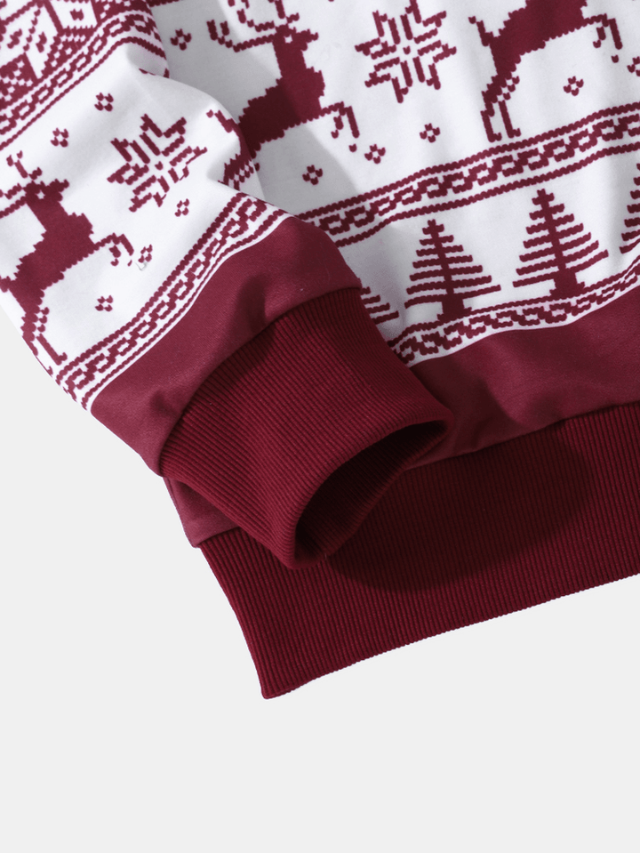 Men Christmas Deer Snow Drawstring Long Sleeve Hooded Sweatshirt - MRSLM