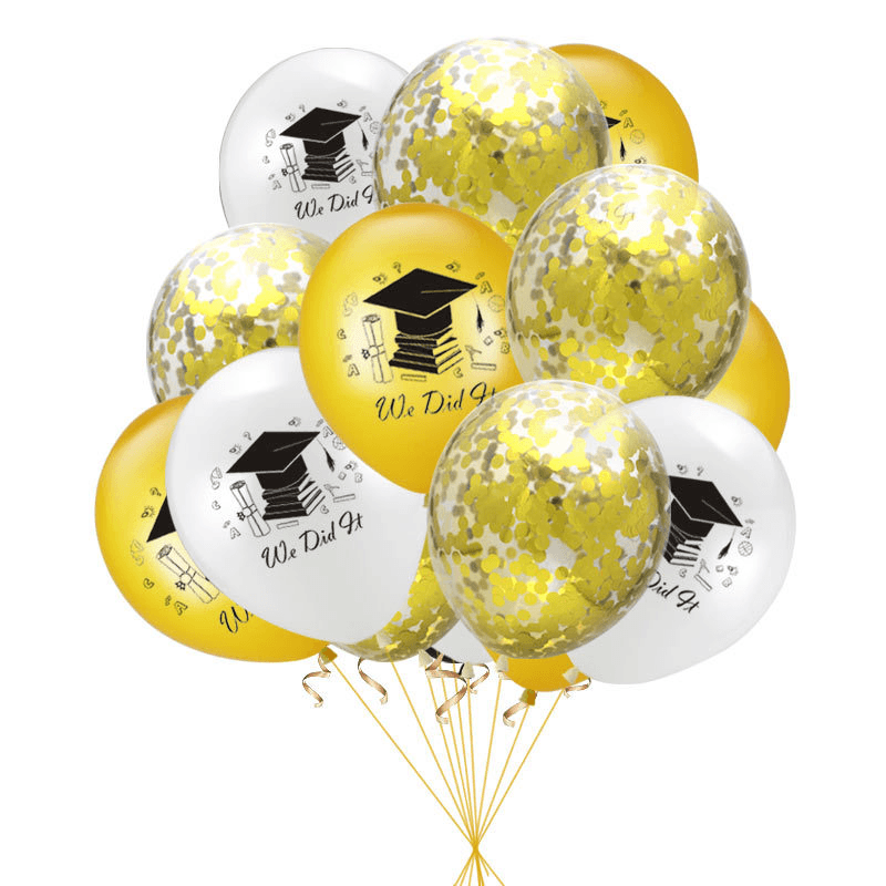 10Pcs Graduation Balloons Gold Silver Black Latex Balloon - MRSLM