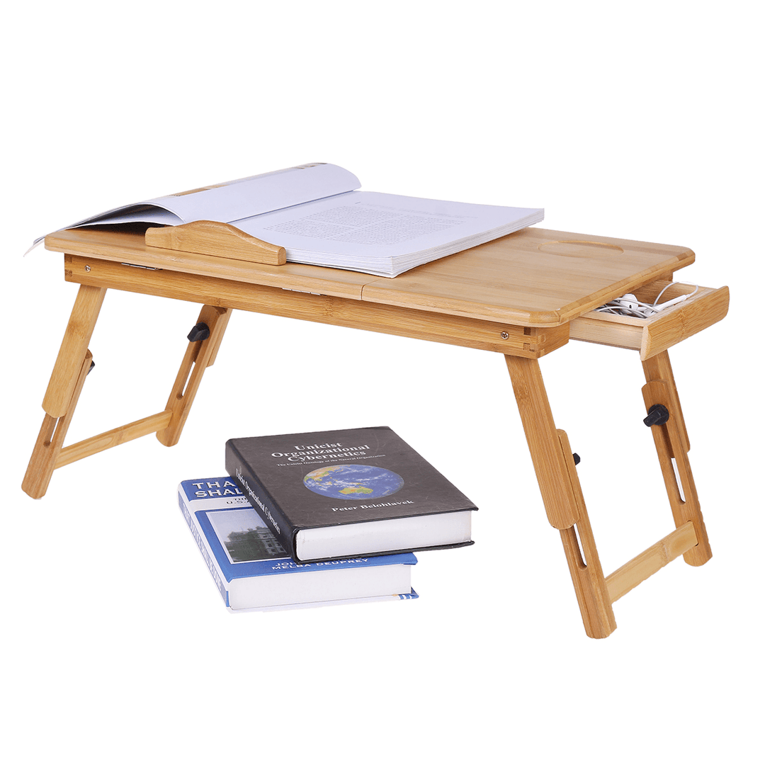 Nature Bamboo Folding with Heat Dissipation Hole Drawer Laptop Desk Computer Mackbook Desktop Holder Bed Desk Tray Stand - MRSLM
