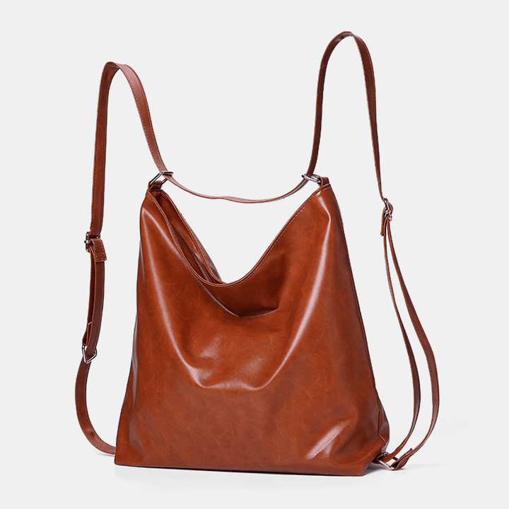 Women Oil Wax Leather Large Capacity Backpack Shoulder Bag Crossbody Bag Purse Diaper Bag Hobo Bag Hobo Bag - MRSLM