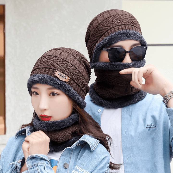 Warm and Thick Knitted and Velvet Autumn and Winter Cotton Hat Cold-Proof Scarf - MRSLM