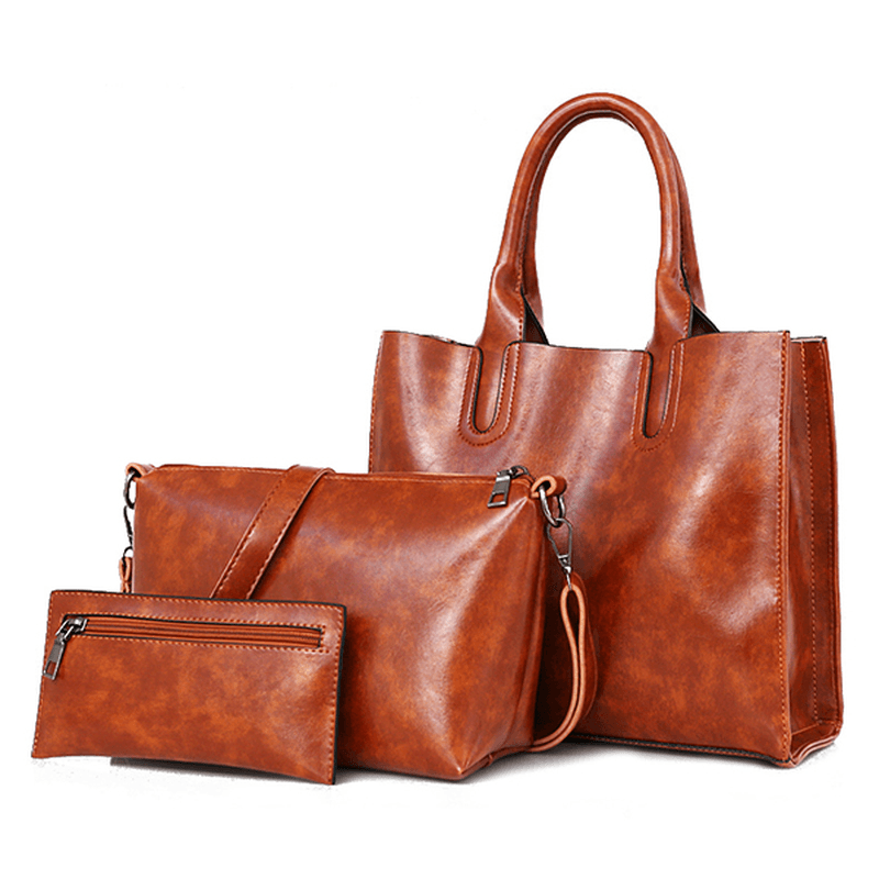 3 PCS Women Vintage Leisure Handbag Oil Wax Crossbody Bag - MRSLM