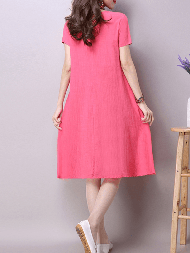 Vintage Women Print Loose Short Sleeve Dresses - MRSLM